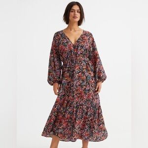 H&M Floral Balloon Sleeve Midi Dress